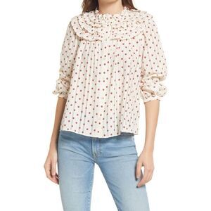 & Other Stories STAWBERRY PRINT RUFFLED COLLAR BLOUSE